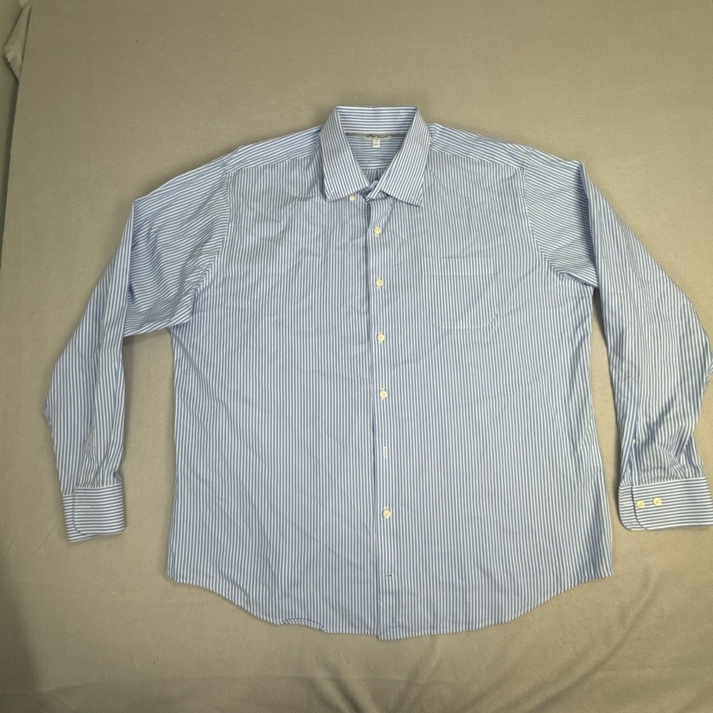 Peter‎ Millar Button Down Dress Shirt Mens XL Blue Stripes Silk Twill Cotton